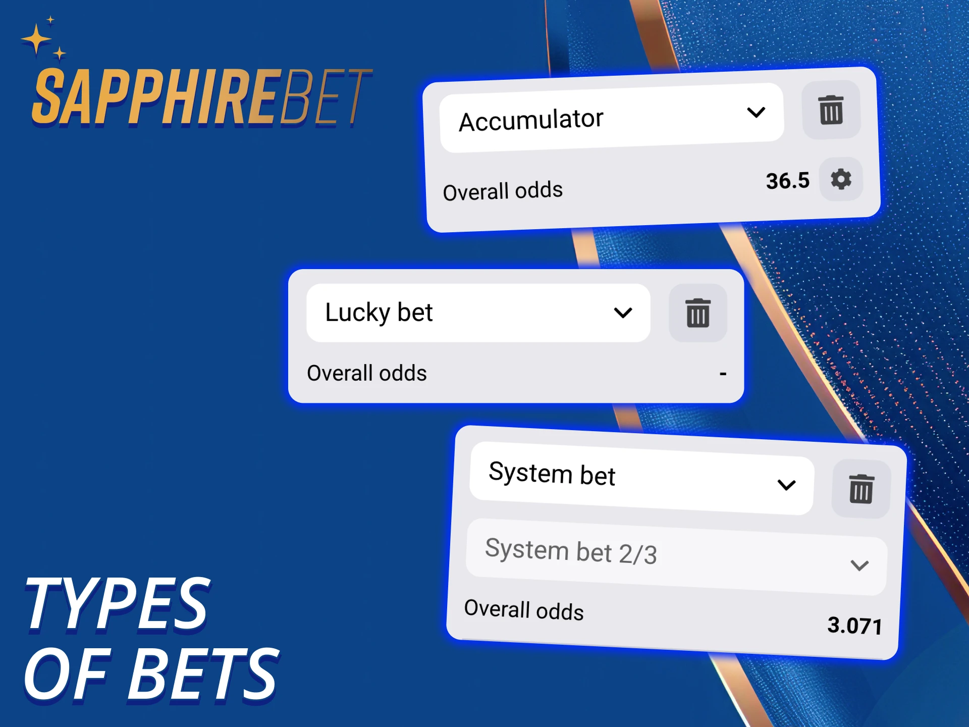 There are many betting formats and markets on SapphireBet platform.