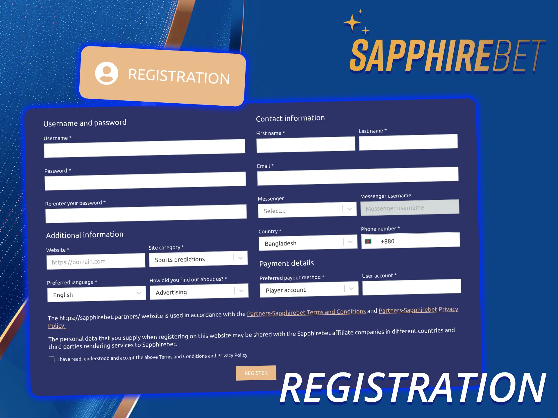 Join SapphireBet Affiliate Program is simple and quick.