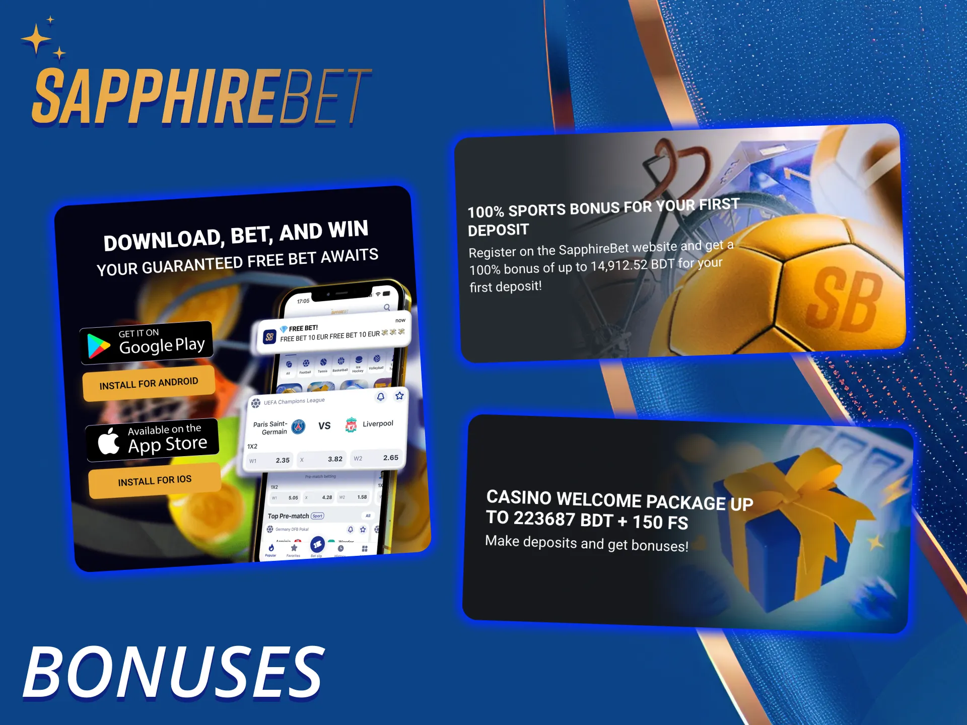 SapphireBet app offers you special bonuses and promotions.