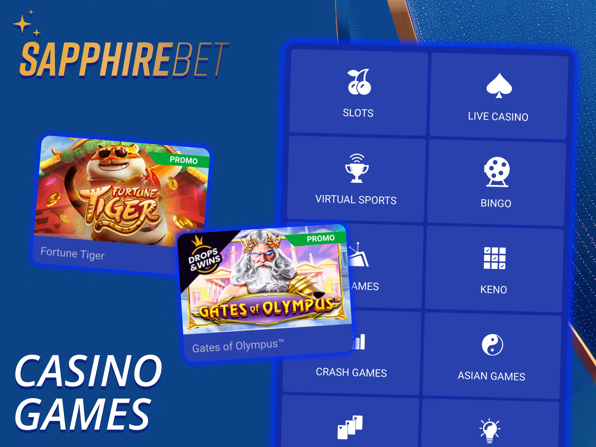 Enjoy and play various casino games in SapphireBet application.
