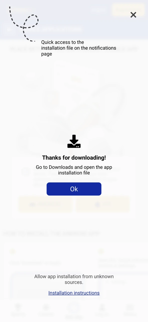 Start the SapphireBet Android app download process.