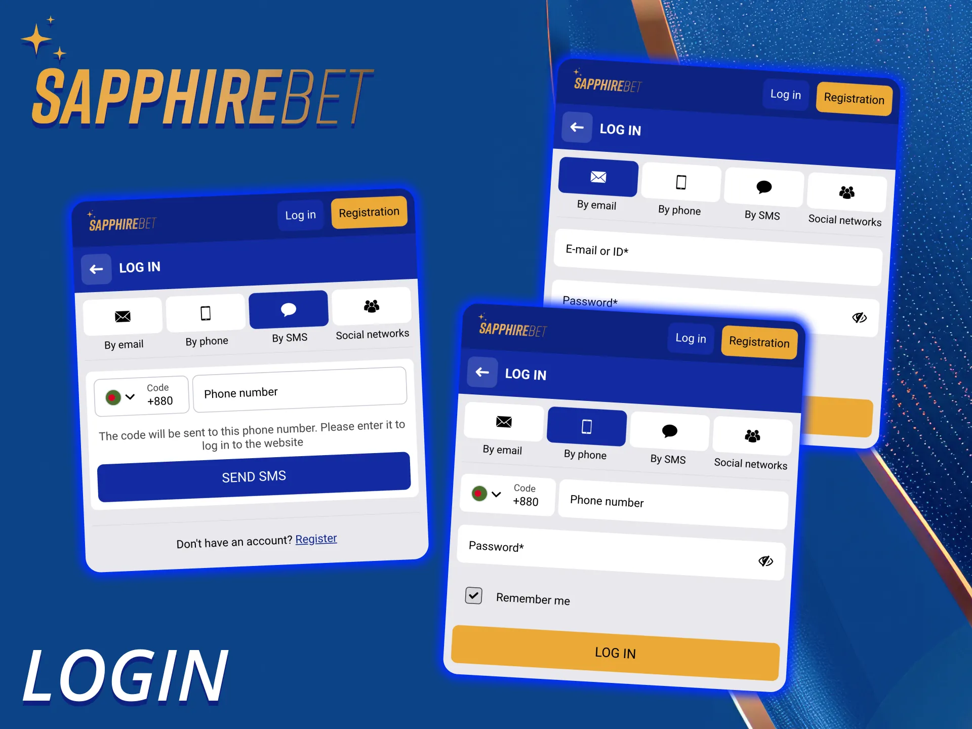 Log in to your account from the SapphireBet mobile app.