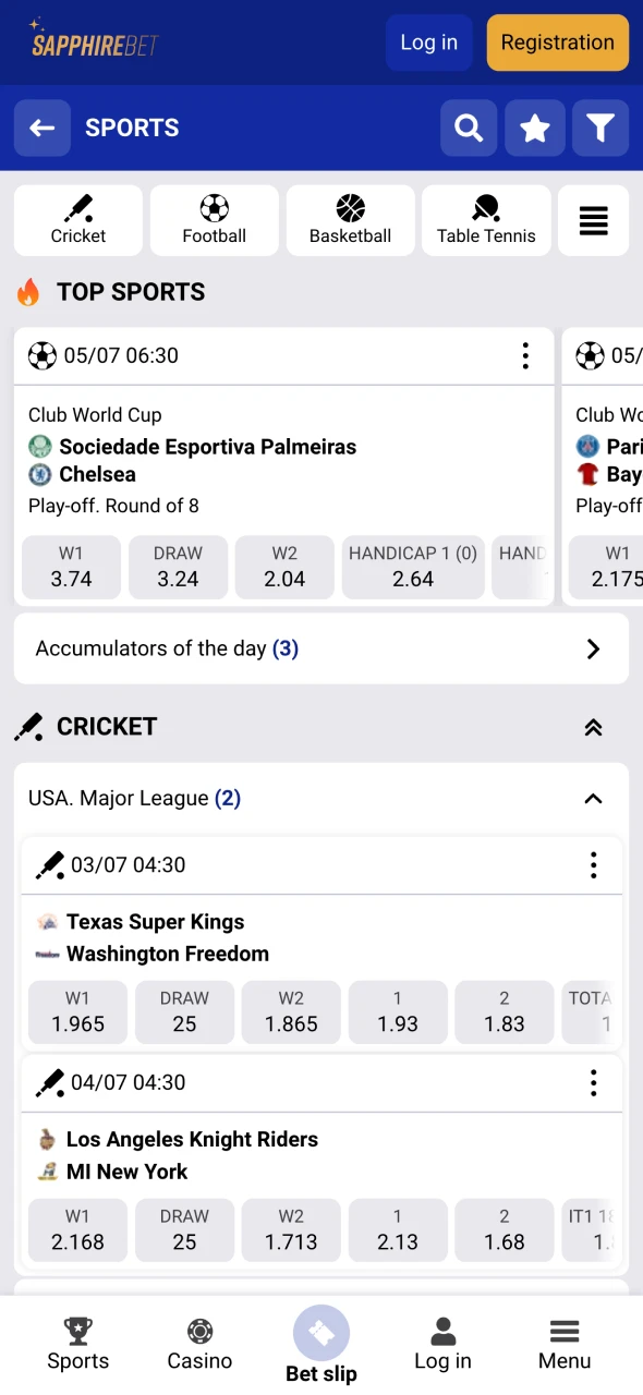 Place your sports bets on SapphireBet application.