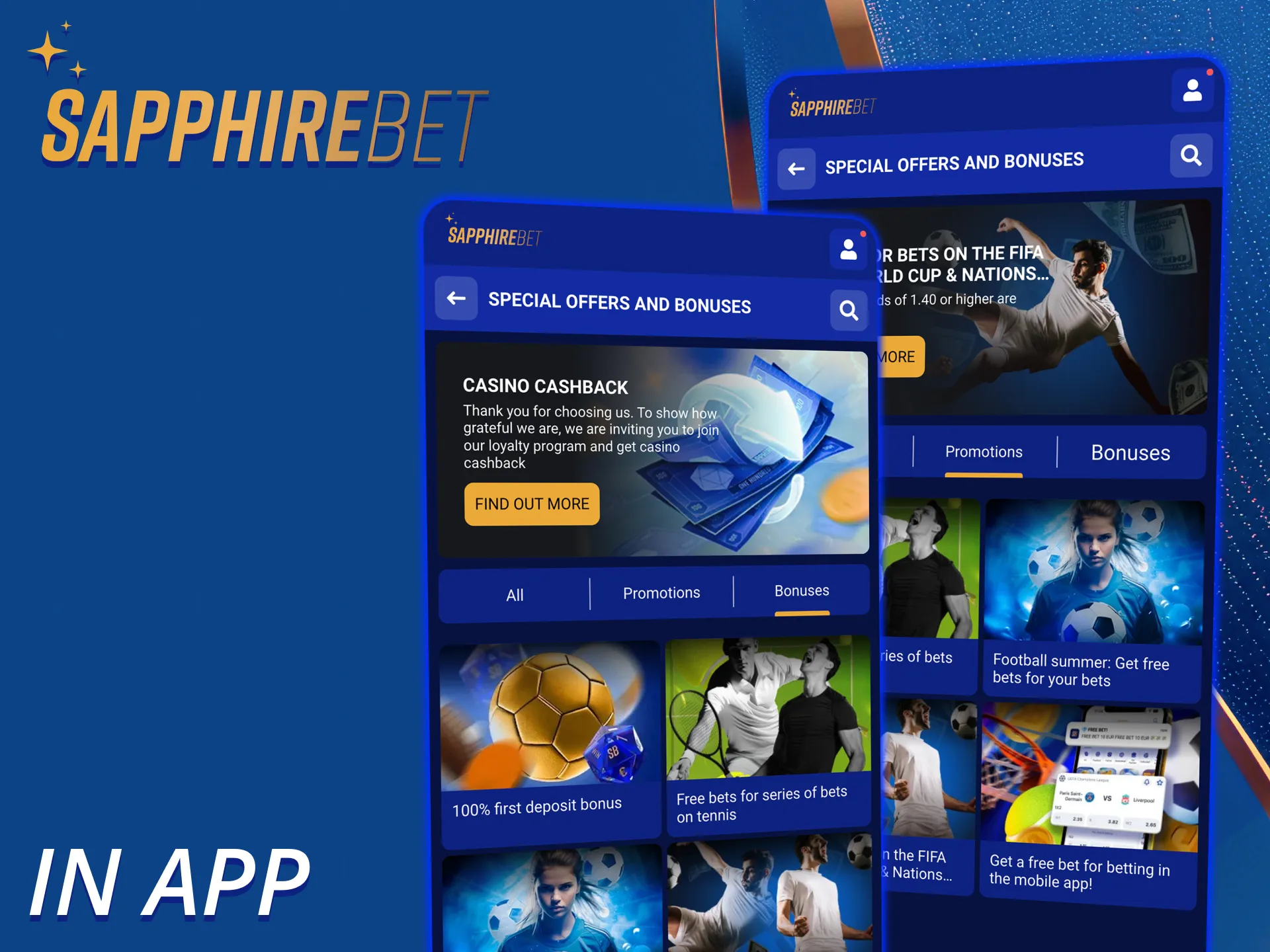 SapphireBet bonuses are available through the mobile app.