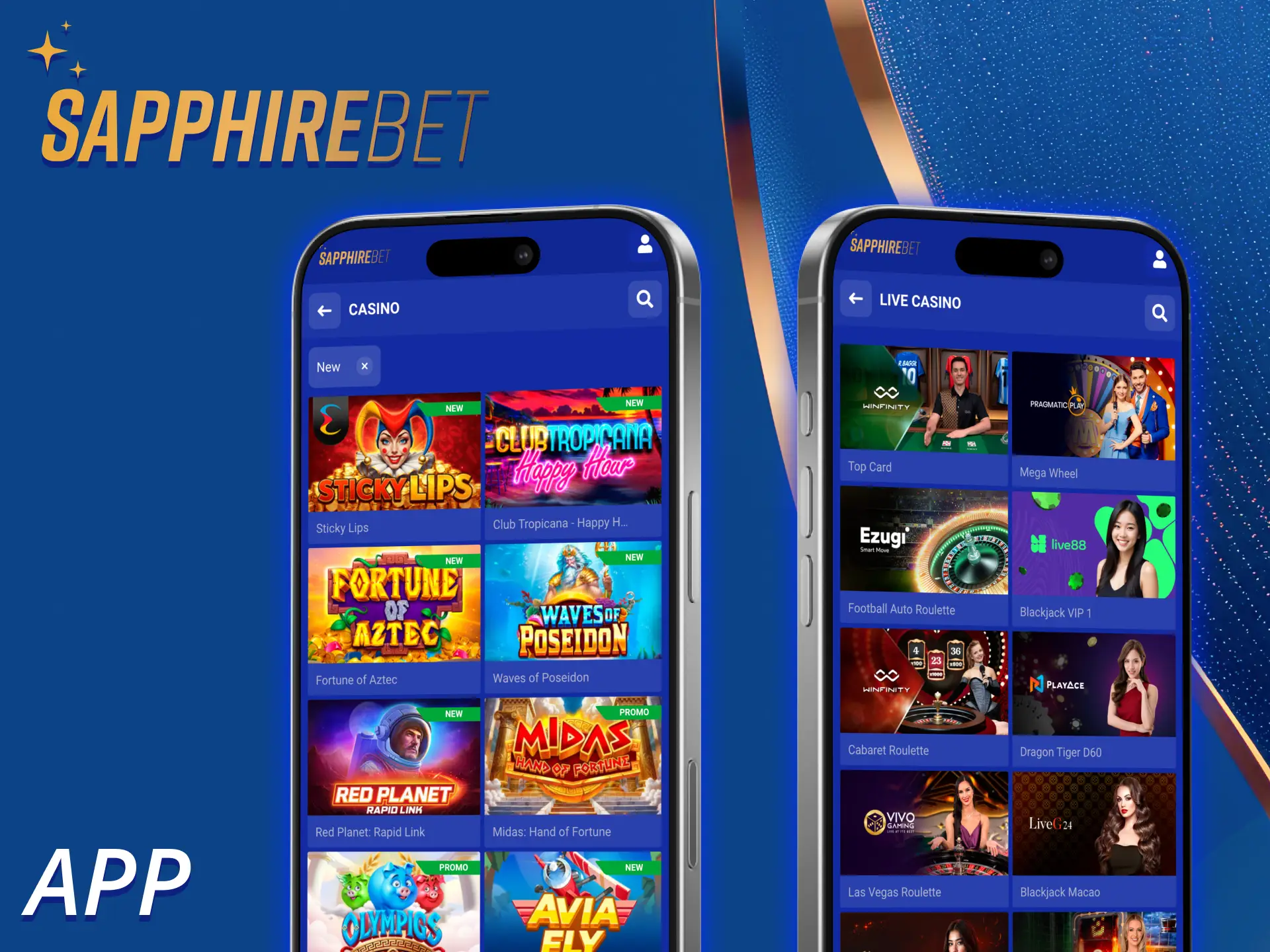 Experience the full casino experience with SapphireBet app.