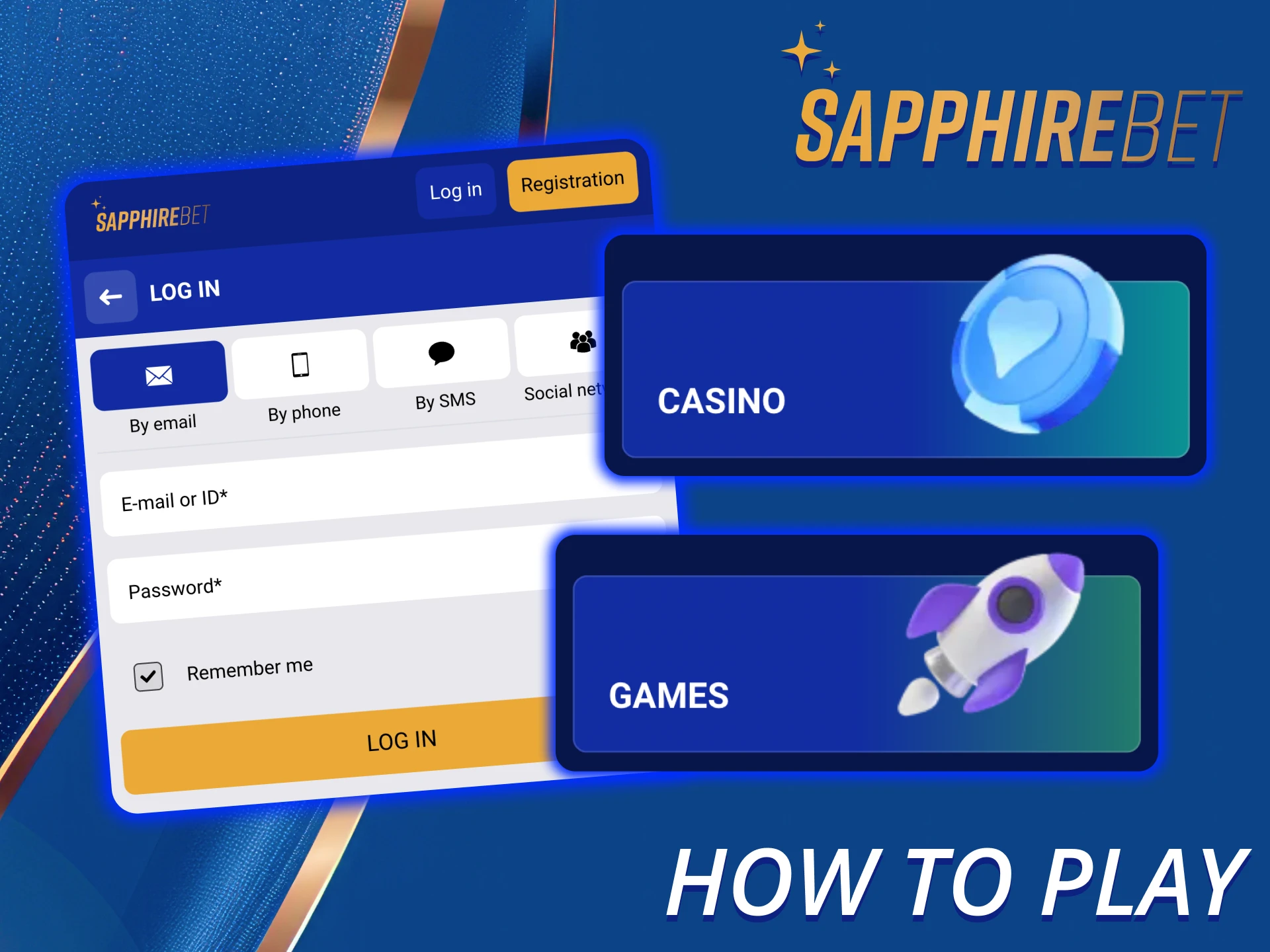 Log into your account to access SapphireBet casino section.