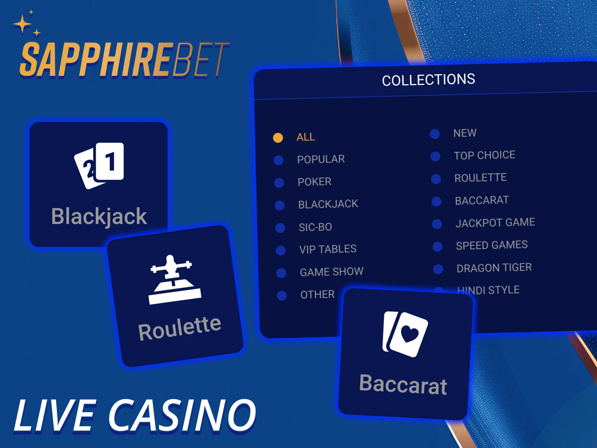 Experience the real casino atmosphere with SapphireBet live casino.