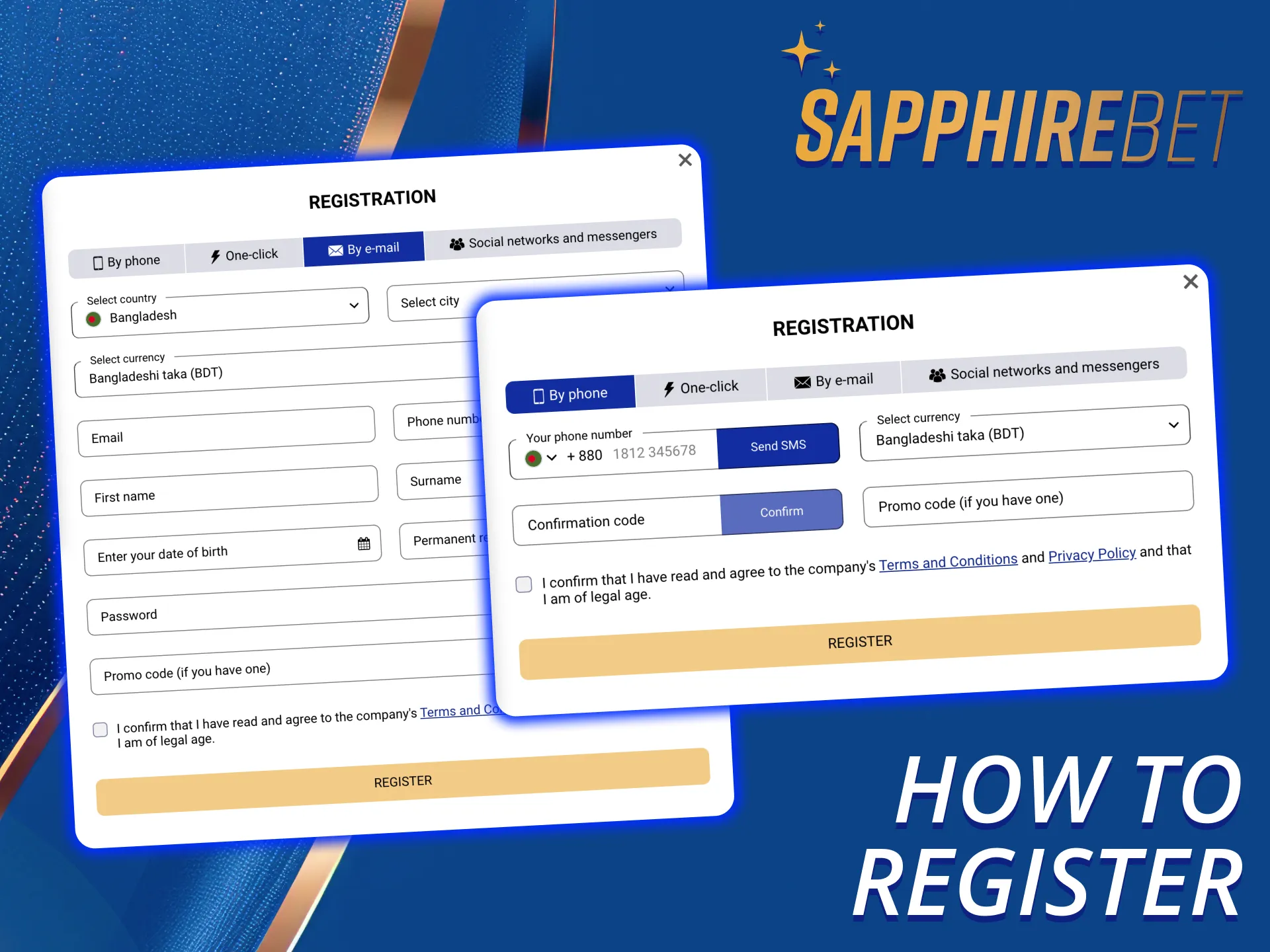 SapphireBet website offers multiple options to create an account.