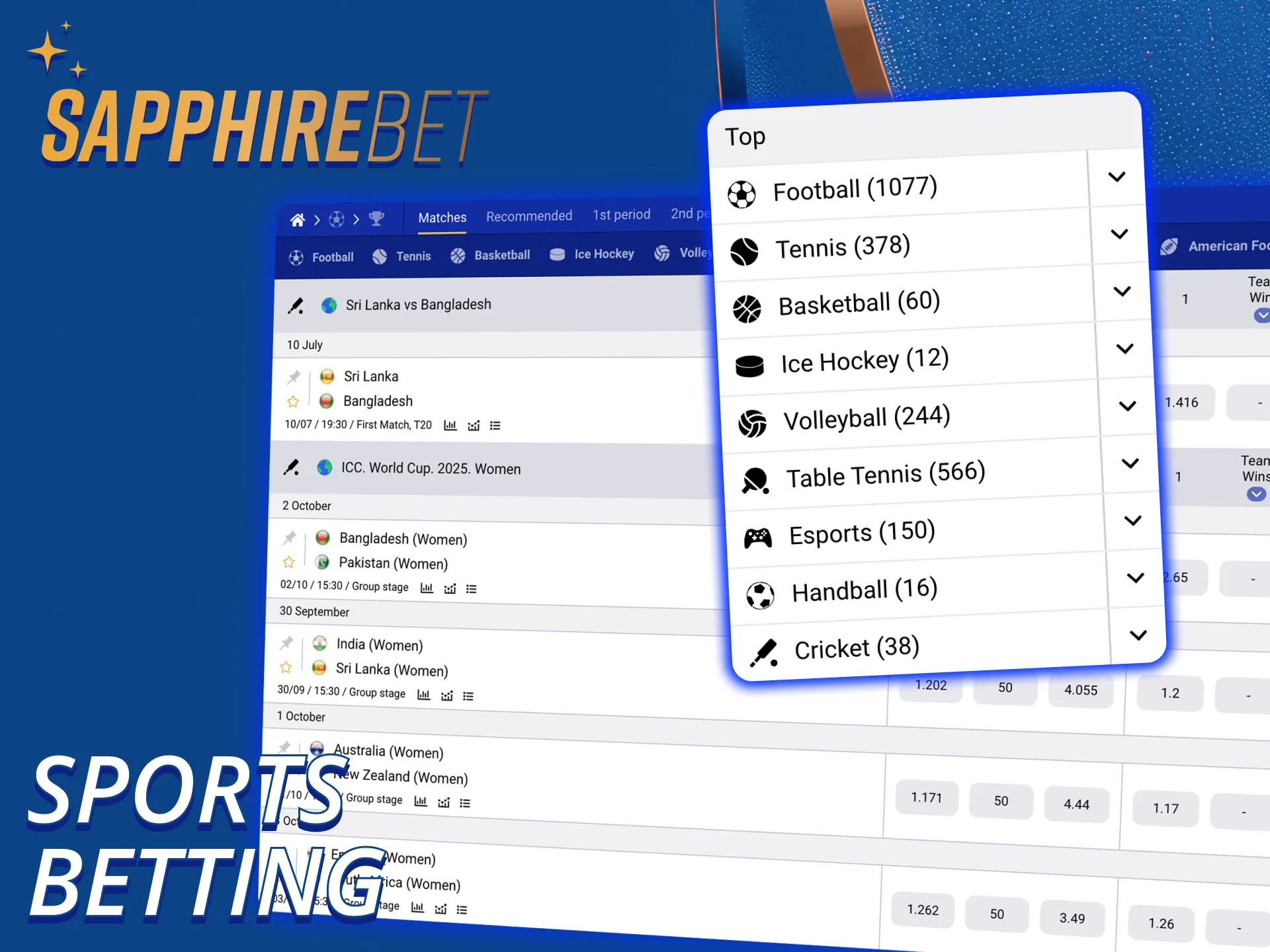 SapphireBet sportsbook offers many varieties of sports.
