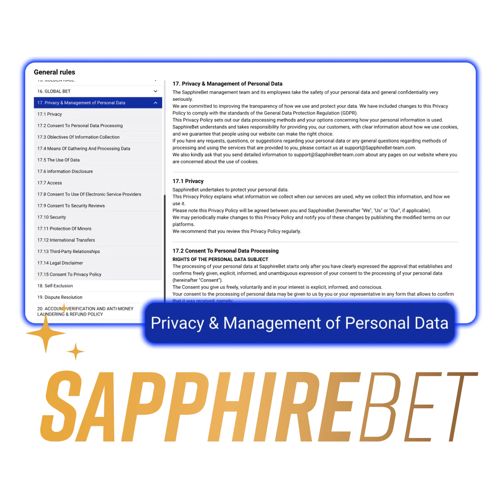 SapphireBet platform responsibility is to protect your data.