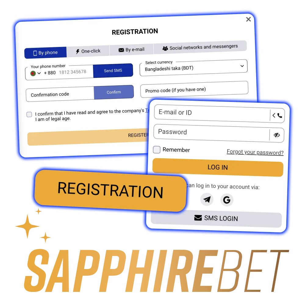 Create SapphireBet account to access sports betting and casino games.