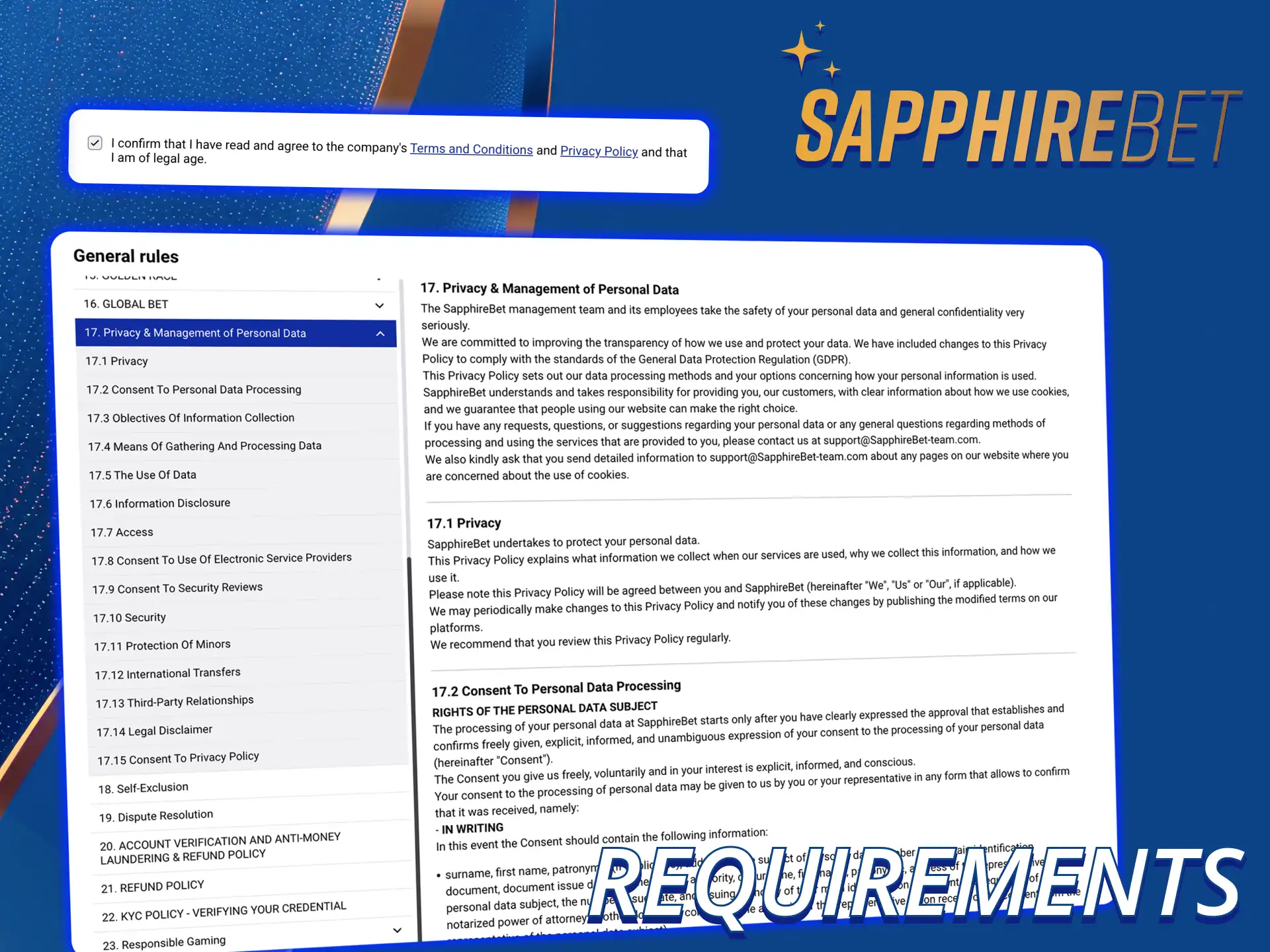 Read the SapphireBet registration rules before creating a new account.