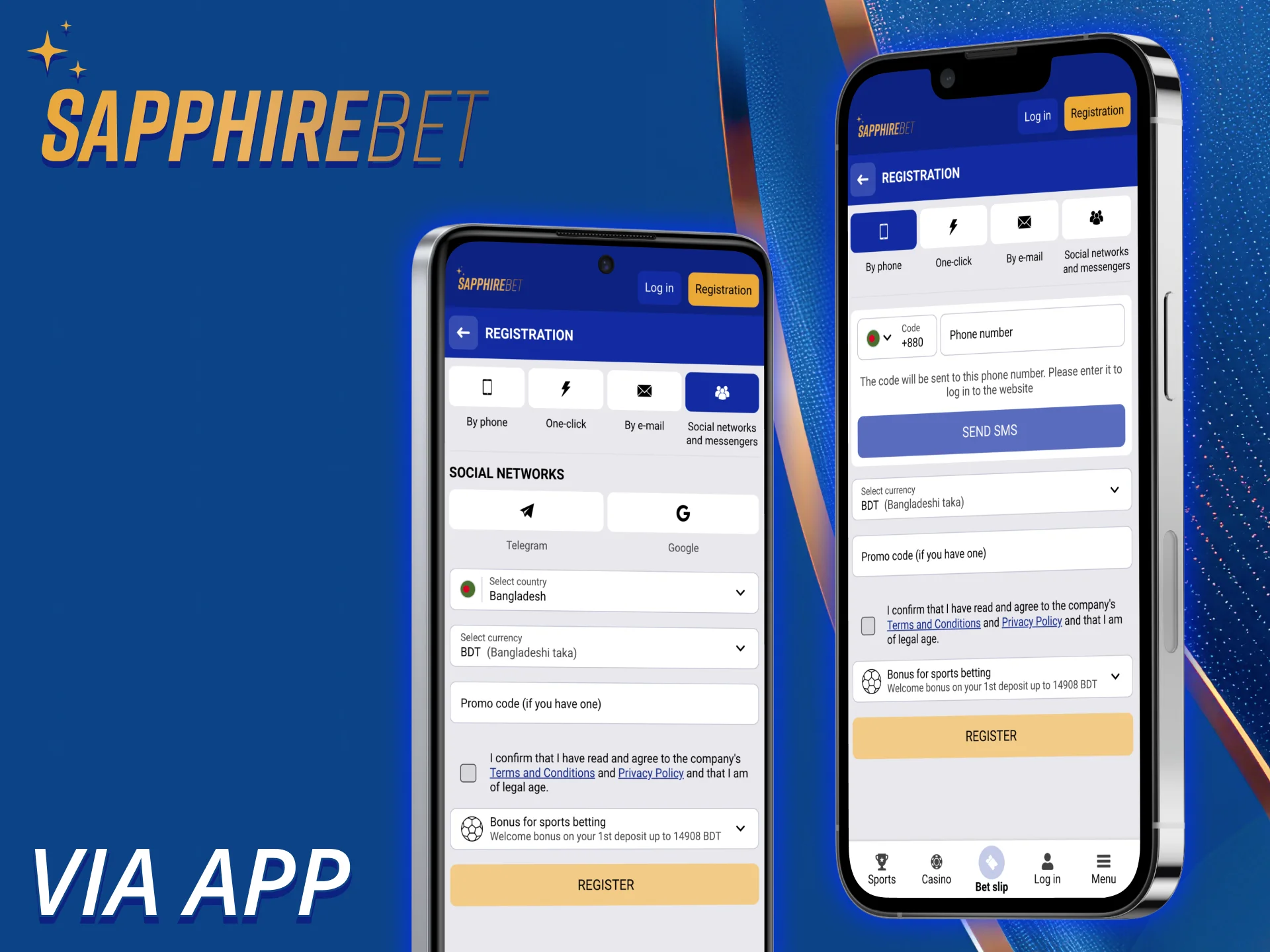 Register an account through the SapphireBet app is easy.