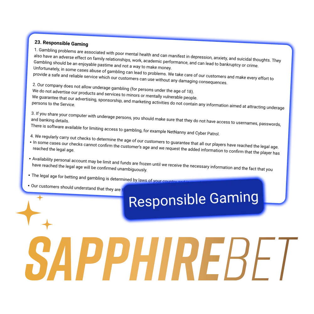SapphireBet promotes responsible gaming to keep you in control.