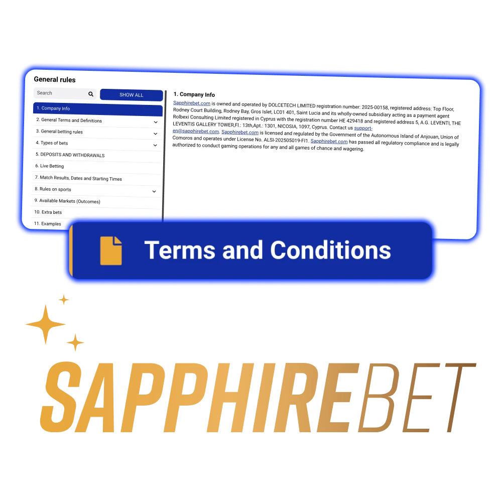 Familiarise yourself with SapphireBet terms and conditions.